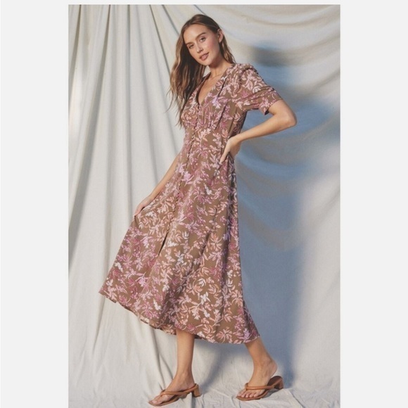 Dress Forum Floral Slow Dancing Button Detail Midi Dress